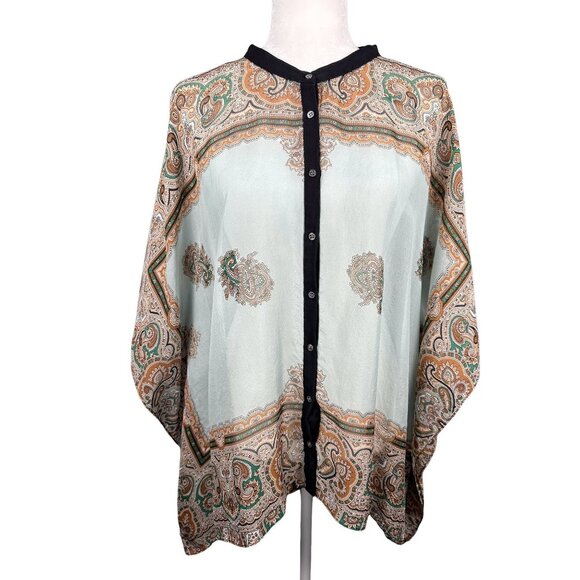 Soft Surroundings 100% Silk Kimono Sleeve Button Up Top L XL Flowy Luxury Chic - Picture 2 of 11